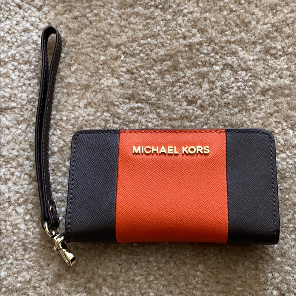 Orange & Brown Michael Kors Cell Phone Wristlet